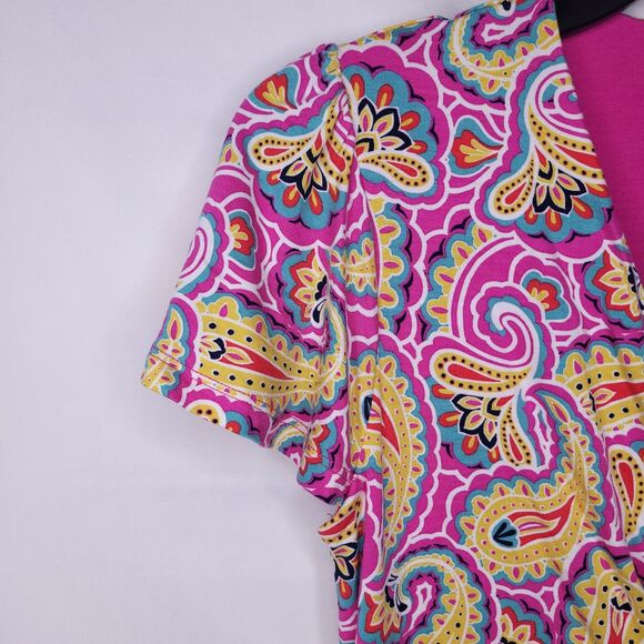 Boden Dress 6P Paisely Pink, Yellow Faux Wrap Evangeline Waist Tie AOP - Picture 3 of 12